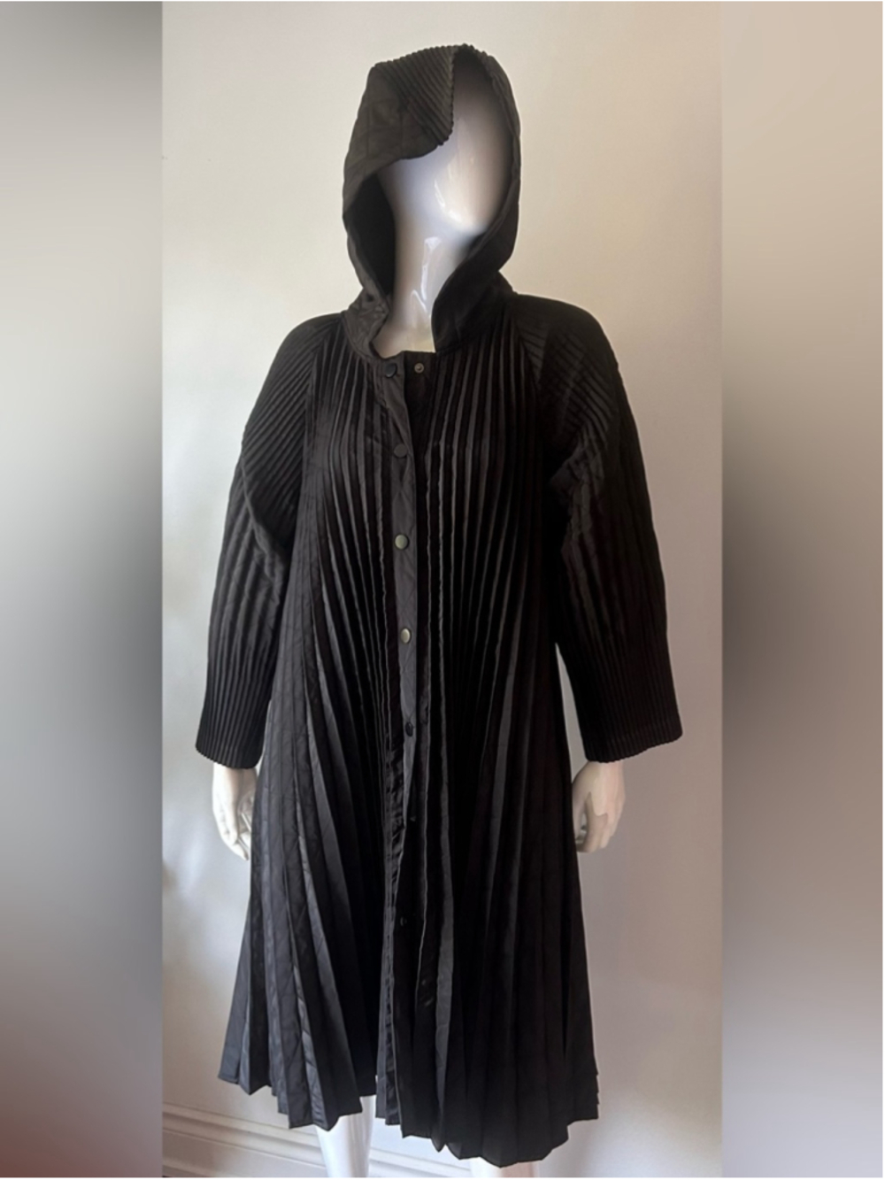 Pleated Hooded Swing Coat Black One Size - Picture 8 of 12